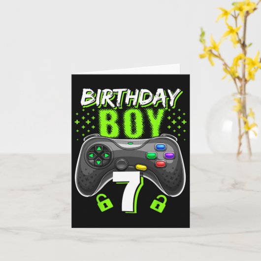 Birthday Boy 7 Video Game Controller Gamer 7th Bir Kaart (Gele Bloem)