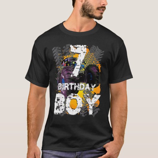 Birthday Boy 7 Years Old Monster Truck Matching Fa T-shirt (Voorkant)