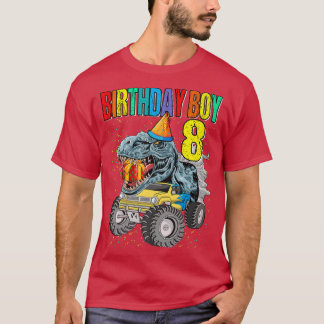 Birthday Boy 8 Monster Truck Dinosaur 8th Birthday T-shirt