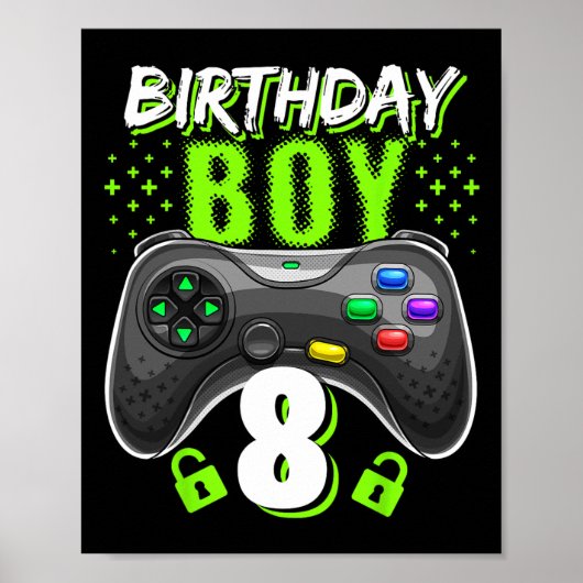 Birthday Boy 8 Video Game Controller Gamer 8th Bir Poster (Voorkant)