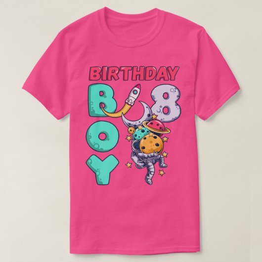 Birthday Boy 8 Year Old, Astronaut, Space Rocket, T-shirt (Design voorkant)