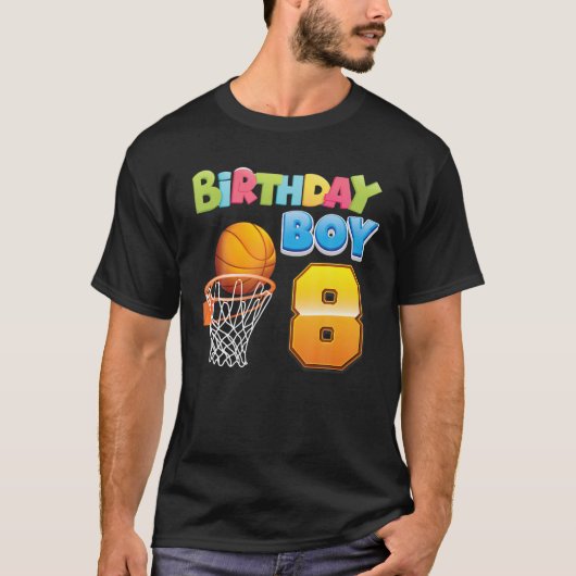 Birthday Boy 8 Years Old 8th Birthday Basketball P T-shirt (Voorkant)