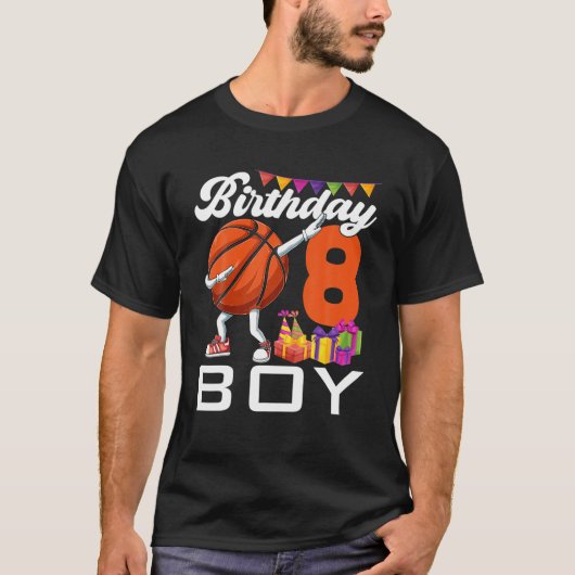 Birthday Boy 8 Years Old Dabbing Basketball Ball 8 T-shirt (Voorkant)
