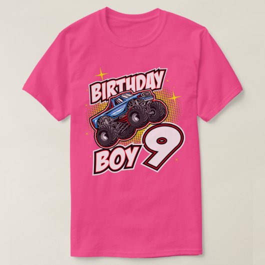 Birthday Boy 9 Monster Truck Jumping 9th T-shirt (Design voorkant)