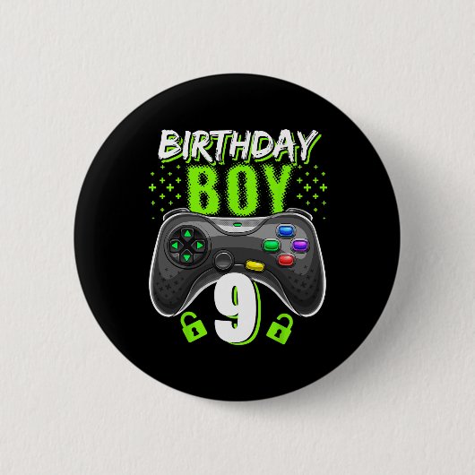 Birthday Boy 9 Video Game Controller Gamer 9th Bir Ronde Button 5,7 Cm (Voorkant)