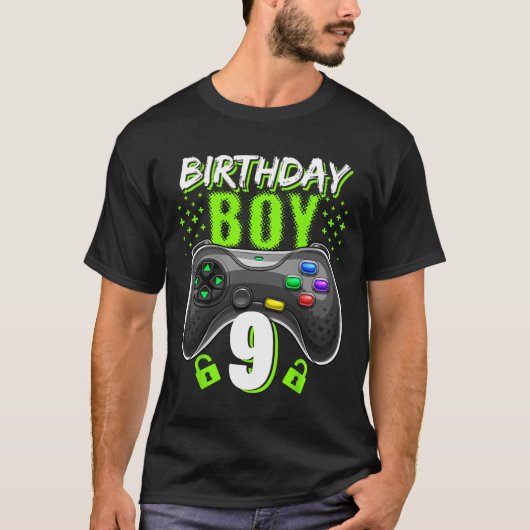 Birthday Boy 9 Video Game Controller Gamer 9th Bir T-shirt (Voorkant)