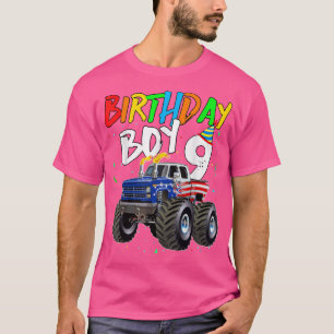 Birthday Boy 9 Year Old Monster Truck Flag 9t T-shirt