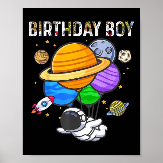 Birthday Boy Astronaut Space Theme Birthday Party Poster (Voorkant)