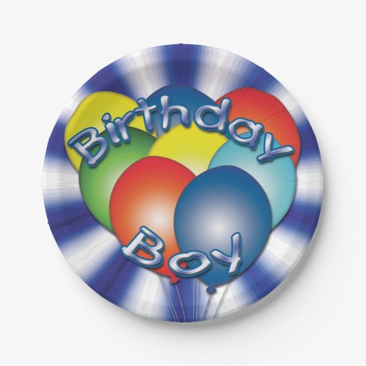 Birthday Boy Balloons Blue Party Borden Papieren Bordje (Voorkant)