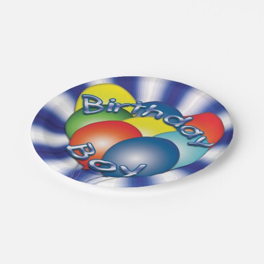 Birthday Boy Balloons Blue Party Borden Papieren Bordje (Gekanteld)