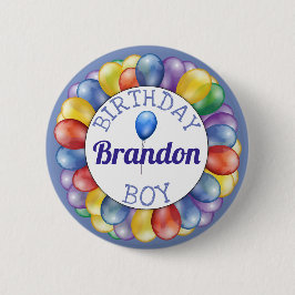 Birthday Boy Balloons Button Blue Yellow Green