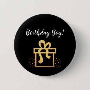 Birthday Boy Black en Gold Faux Foil Ronde Button 5,7 Cm