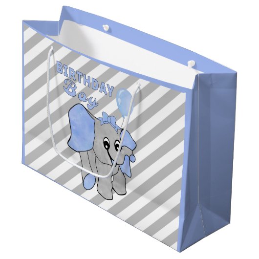 Birthday Boy Blue Baby Elephant Large Gift Bag Groot Cadeauzakje (Voorkant Gekanteld)