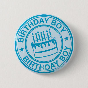 Birthday Boy-blue rubberstempel effect- Ronde Button 5,7 Cm