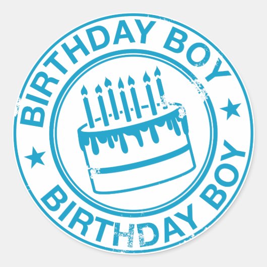 Birthday Boy-blue rubberstempel effect- Ronde Sticker (Voorkant)