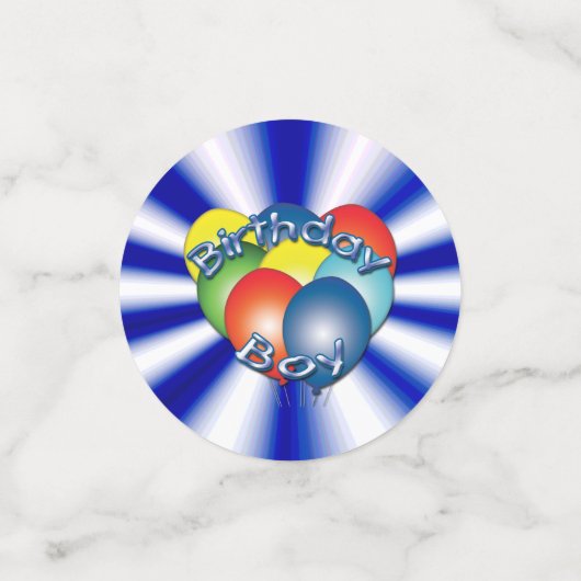 Birthday Boy Blue Swirl met ballonnen Confetti (Kleine voorkant)