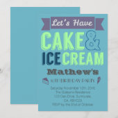 Birthday Boy Cake Ice crème Party Invitation Kaart (Voorkant / Achterkant)