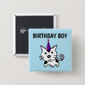 BIRTHDAY BOY CAT-BUTTONNEN VIERKANTE BUTTON 5,1 CM (Voorkant /achterkant)