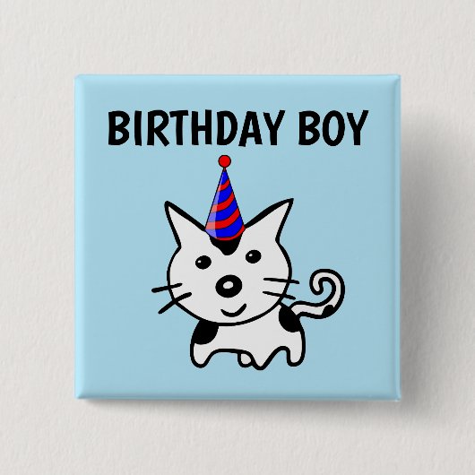 BIRTHDAY BOY CAT-BUTTONNEN VIERKANTE BUTTON 5,1 CM (Voorkant)