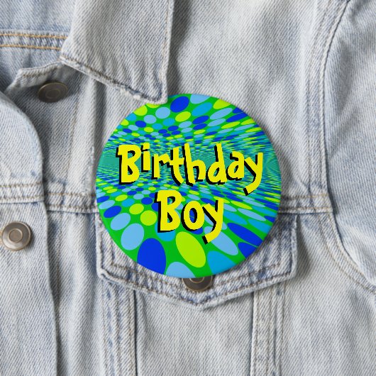 Birthday Boy Cool Button Pin (In situ)