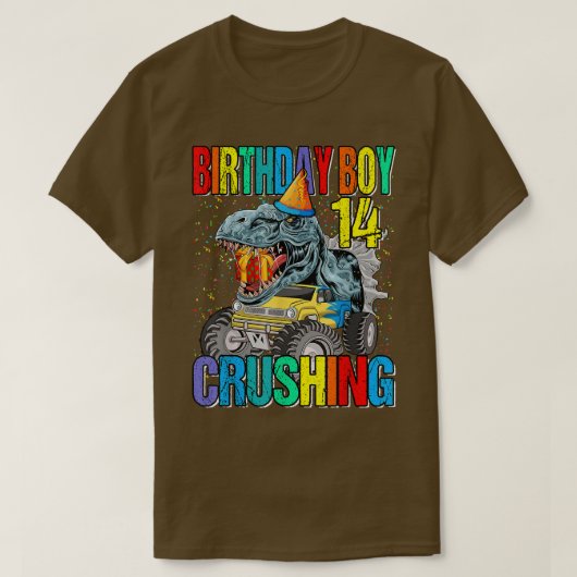 Birthday Boy Crushing 14 Monster Truck Dinosaur T-shirt (Design voorkant)