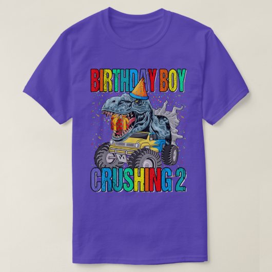 Birthday Boy Crushing 2 Monster Truck Dinosaur  T-shirt (Design voorkant)