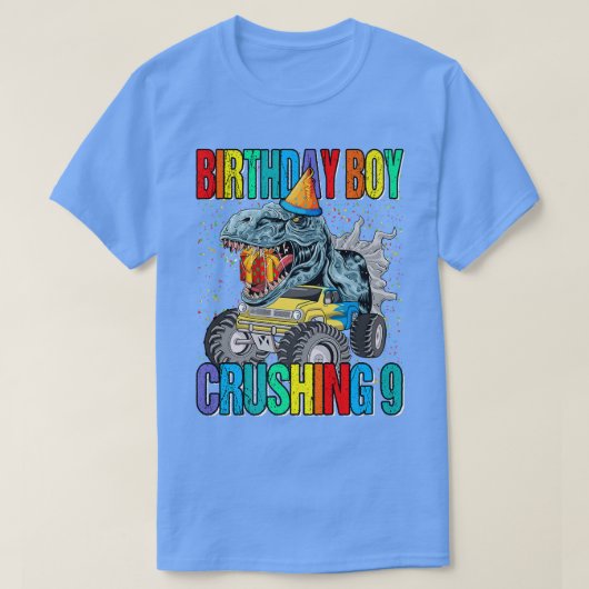 Birthday Boy Crushing 9 Monster Truck Dinosaur  T-shirt (Design voorkant)