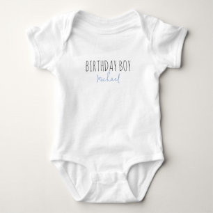 Birthday Boy Cute Blue Script Name First Birthday Romper