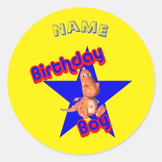 Birthday Boy Cute Dinosaur Personalized Ronde Sticker (Voorkant)