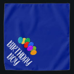 Birthday Boy dog bandana | Funny pet neckerchief<br><div class="desc">Happy Birthday Boy hondenbandana met gekleurde ballonnen. Grote blauwe nekzakdoek. Funny neckwear met eigen prijsaanduiding of naam. Fun cadeauidee voor nieuwe huiseigenaars.  kleur achter tekst. Kerchaal met het leuke design van het borstelscript. Aangepaste kraag met humoristisch gezegde,  feestelijke logo,  brutale naam of ID-badge.</div>