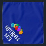 Birthday Boy dog bandana | Funny pet neckerchief<br><div class="desc">Happy Birthday Boy hondenbandana met gekleurde ballonnen. Grote blauwe nekzakdoek. Funny neckwear met eigen prijsaanduiding of naam. Fun cadeauidee voor nieuwe huiseigenaars.  kleur achter tekst. Kerchaal met het leuke design van het borstelscript. Aangepaste kraag met humoristisch gezegde,  feestelijke logo,  brutale naam of ID-badge.</div>