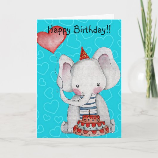 Birthday Boy Elephant Wenskaart Kaart (Voorkant)