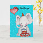 Birthday Boy Elephant Wenskaart Kaart (Gele Bloem)