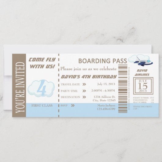 Birthday Boy Flight Ticket nodigt  uit Kaart (Voorkant)