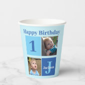 Birthday Boy Foto Aangepast Kinder 1st Bday Blue Papieren Bekers (Voorkant)