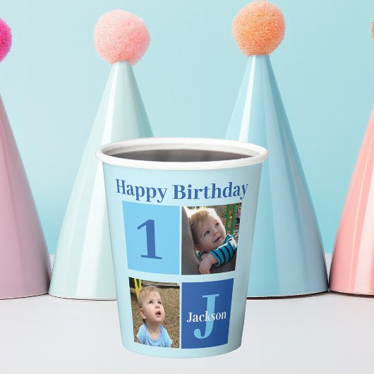 Birthday Boy Foto Aangepast Kinder 1st Bday Blue Papieren Bekers