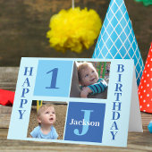 Birthday Boy Foto gepersonaliseerd Cute Kinder Blu Kaart