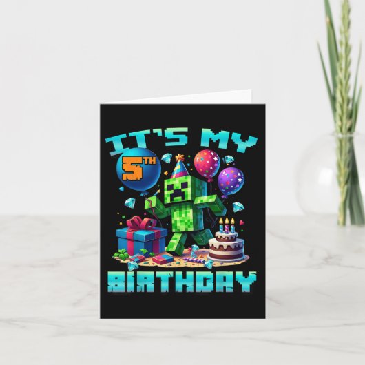 Birthday Boy is mijn 5e verjaardag Gamer Pixel num Kaart (Voorkant)