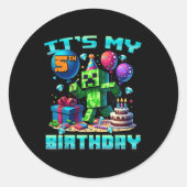 Birthday Boy is mijn 5e verjaardag Gamer Pixel num Ronde Sticker (Voorkant)