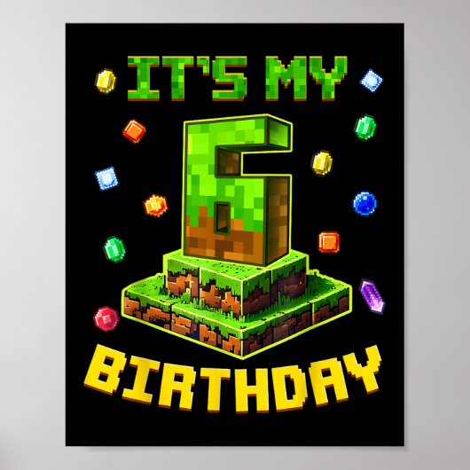 Birthday Boy Its My 6th Birthday Pixel Party 6 Yea Poster (Voorkant)