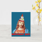 Birthday Boy Jesus Funny Christmas Party Hat Long  Kaart (Gele Bloem)