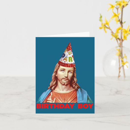 Birthday Boy Jesus Funny Christmas Party Hat Long  Kaart (Gele Bloem)
