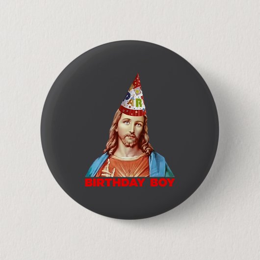 Birthday Boy Jesus Funny Christmas Party Hat Long Ronde Button 5,7 Cm (Voorkant)