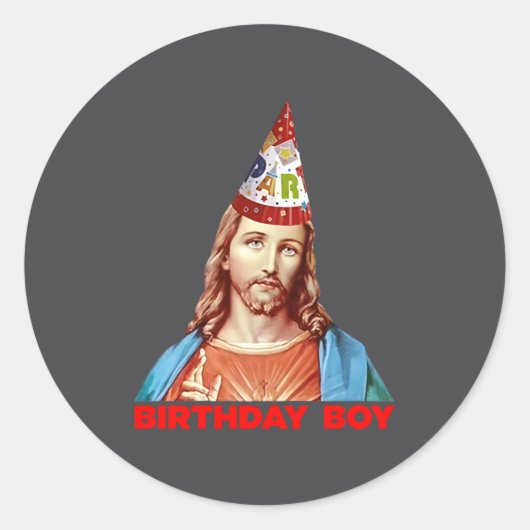 Birthday Boy Jesus Funny Christmas Party Hat Long  Ronde Sticker (Voorkant)