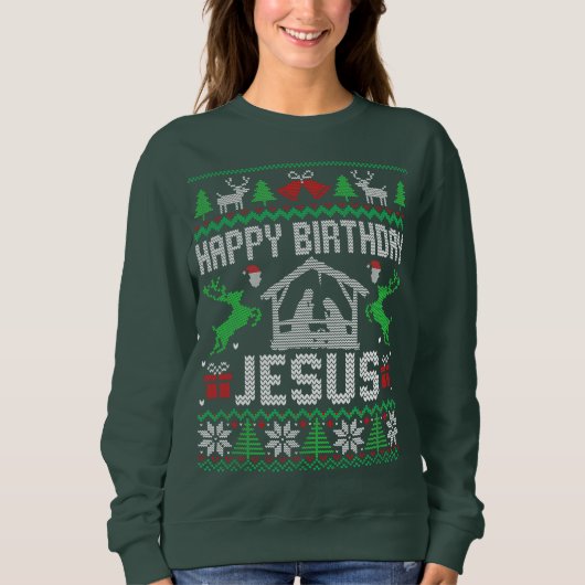 Birthday Boy Jesus Funny Ugly Kerstmis Trui (Voorkant)