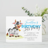 Birthday Boy Koe leuk boerderij feestelijke uitnod Aankondiging (Staand voorkant)