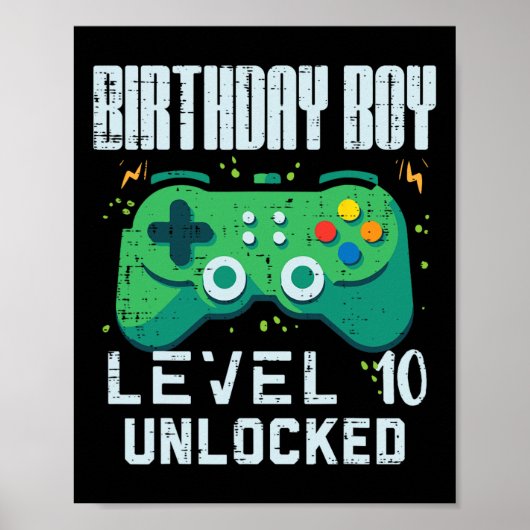 Birthday Boy Level 10 ontgrendelde gamer controlle Poster (Voorkant)