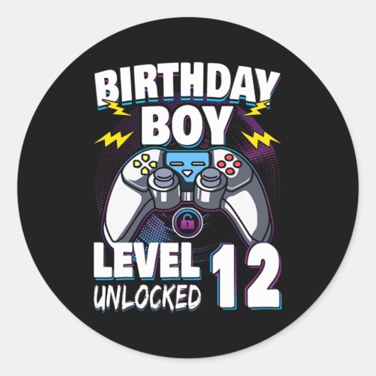 Birthday Boy Level 12 Unlocked Video Game 12th Ronde Sticker (Voorkant)