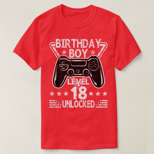 Birthday Boy Level 18 Unlocked 18th Birthday Video T-shirt (Design voorkant)