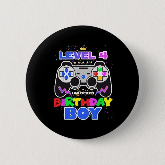Birthday Boy Level 4 Unlocked Video Game 4th Birth Ronde Button 5,7 Cm (Voorkant)